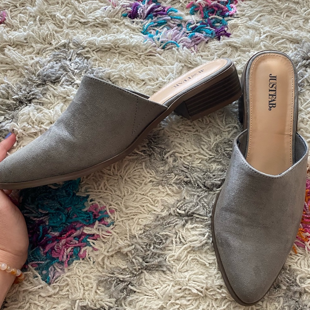 Gray Faux Suede Mules